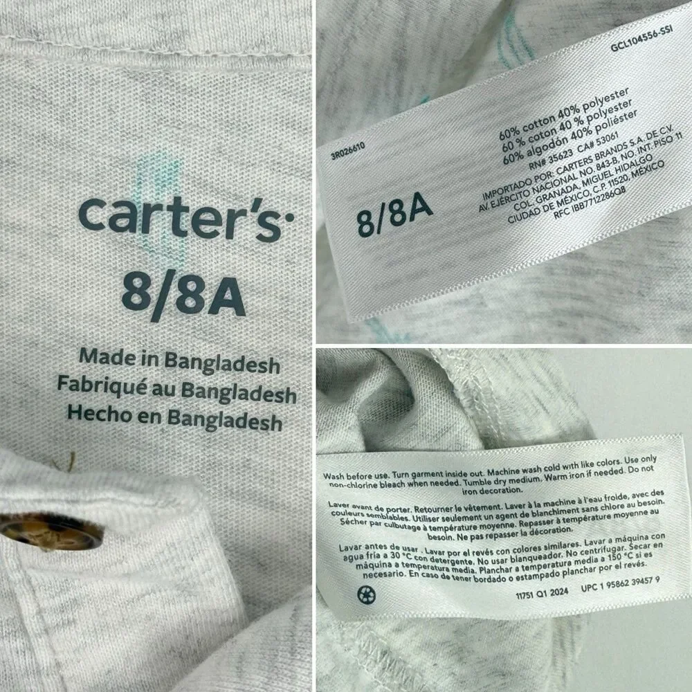 Carter's Big Polo Shirt Boys Size 8/8A Short Sleeve Grey